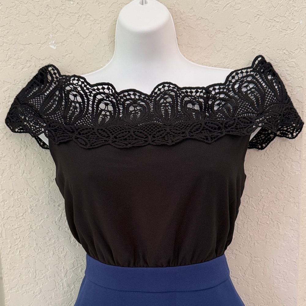 Chic A-Line Blue Black Dress - Picture 2 of 10